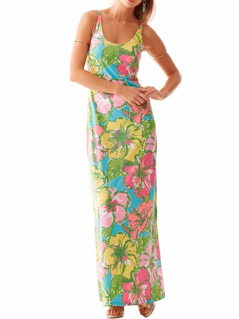 Lilly Pulitzer  Floral Palm Big Flirt Floral Print Jersey Tie Back Dress